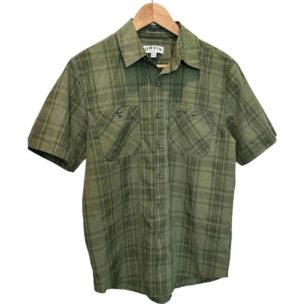 Orvis Green Plaid Short Sleeve Button Front Shirt Men’s Small Outdoor Travel